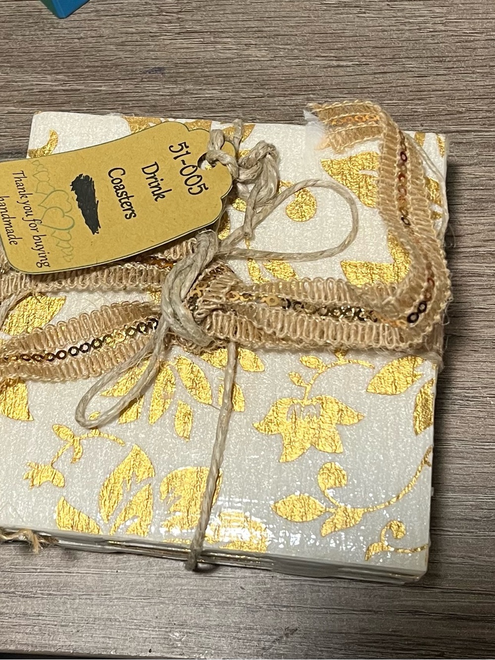 Gold Floral Glass Drink Coasters - Set